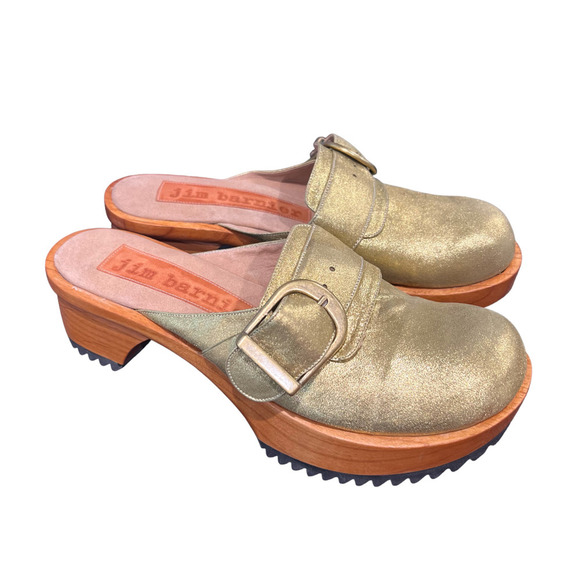 Jim Barnier Wooden Heel Clog Platform Sandals Green Distress Leather Size 11 New - Picture 1 of 9